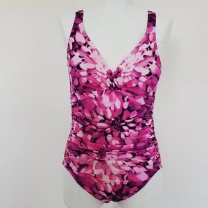 Miraclesuit One Piece Swimsuit Pink Floral Size 10 perfect condition Slimming